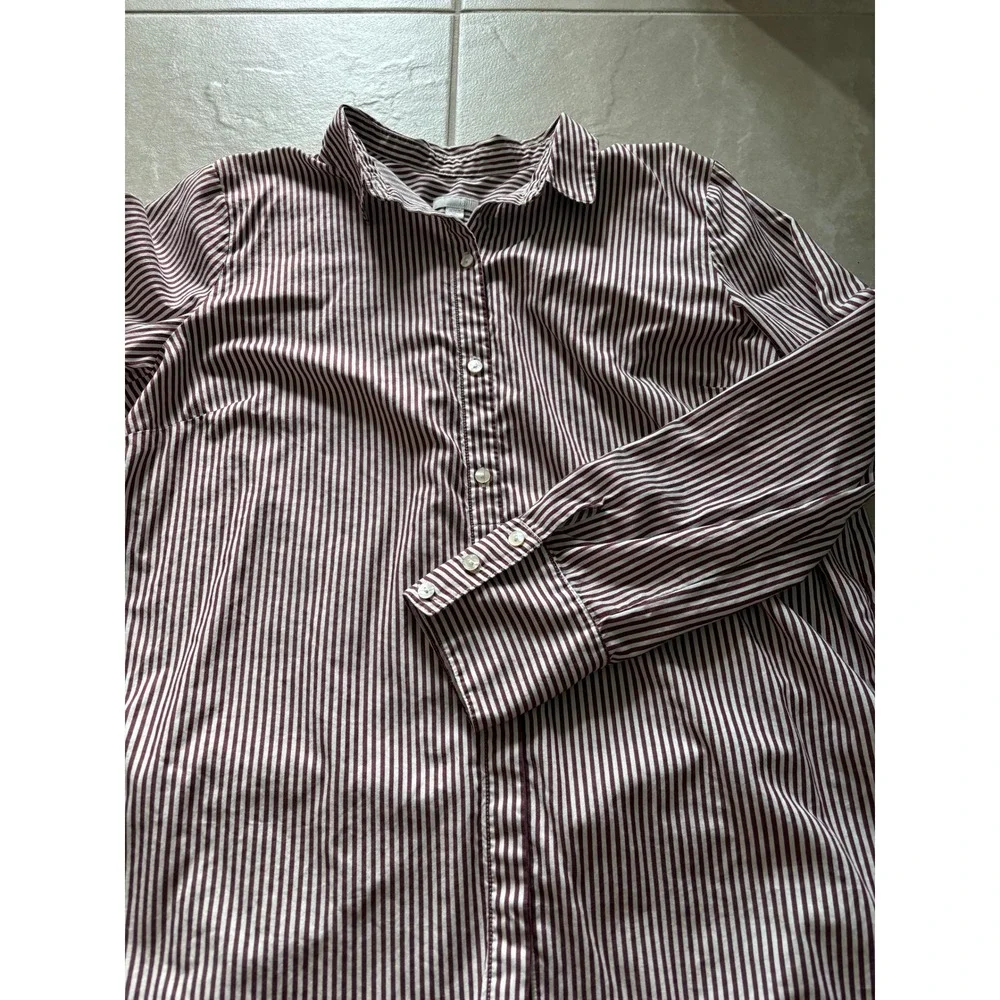 J Jill button Down Tunic Women XLT Burgundy White Stripe Career Classic Preppy - Picture 8 of 8